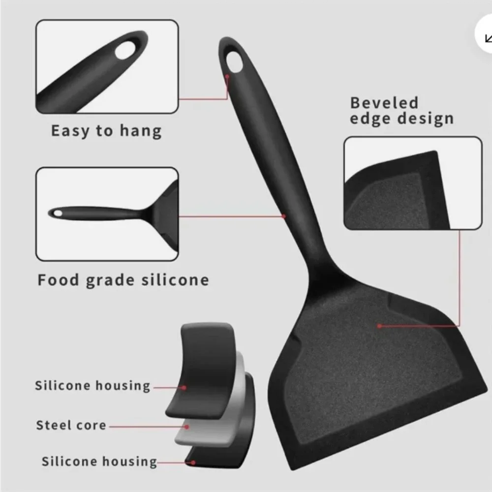 2pc Silicone Spatula Turner Heat Resistant Non Stick Pancake Spatula Wide & Thin